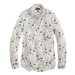 J Crew French Print Popover Shirt